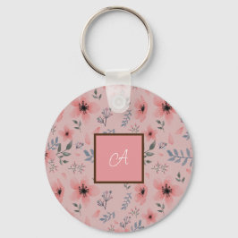 Einfache rosa Blume Muster Boho Vintag Monogram Schlüsselanhänger