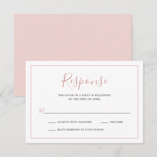 Einfache Rosa Border Elegante Hochzeit RSVP Karte (Vorne/Hinten)