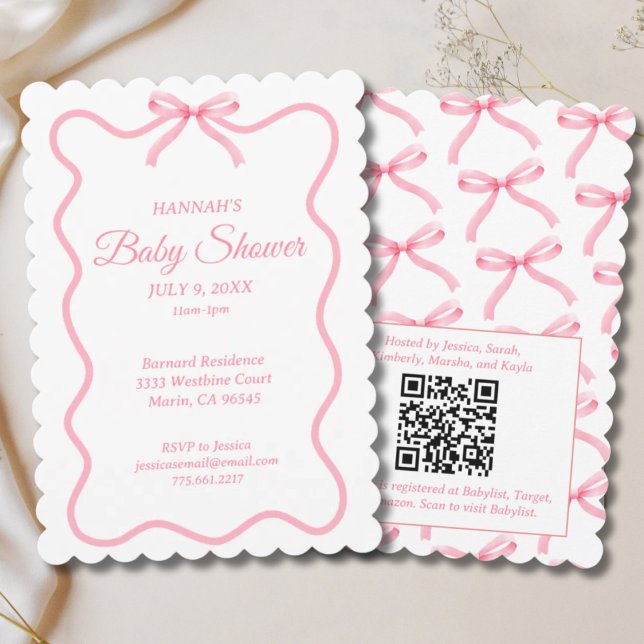 Einfache Rosa Bow Girly Coquette Babydusche Einladung (Simple Pink Bow Girly Coquette Baby Shower Invitation)