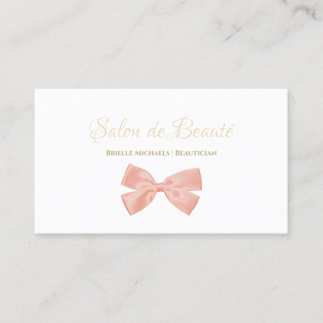 Einfache Rosa Bow Gold Script Giro Schönheitssalon Visitenkarte (Vorderseite)