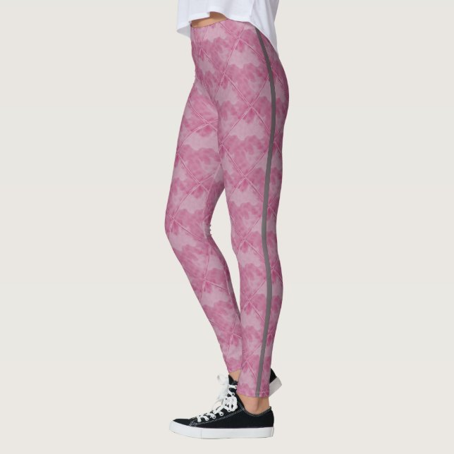Einfache rosa Checkered Keramik-Fliesen mit Linien Leggings (Links)