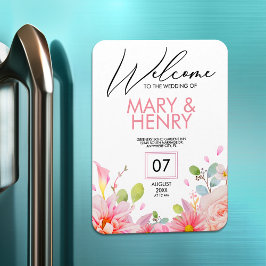 Einfache rosa elegante Blumen-Hochzeit speichern d Magnet