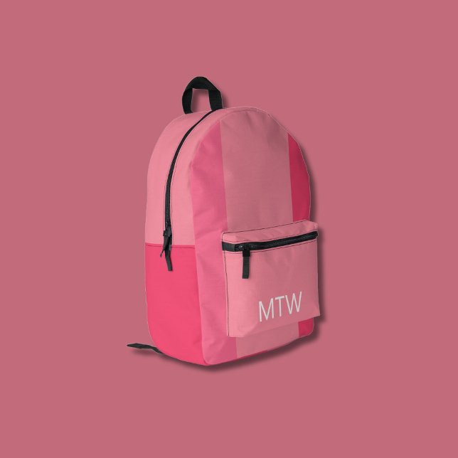 Einfache rosa Farbblöcke Weißes Monogramm Bedruckter Rucksack (Von Creator hochgeladen)