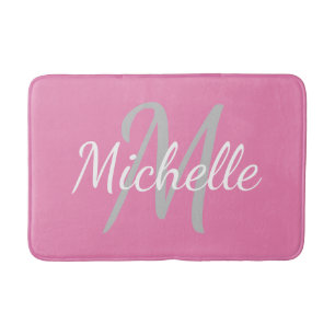 Einfache rosa fette Typografie & Namensmonogramm Badematte