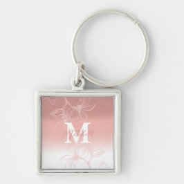 Einfache rosa Floral Monogramm Schlüsselanhänger