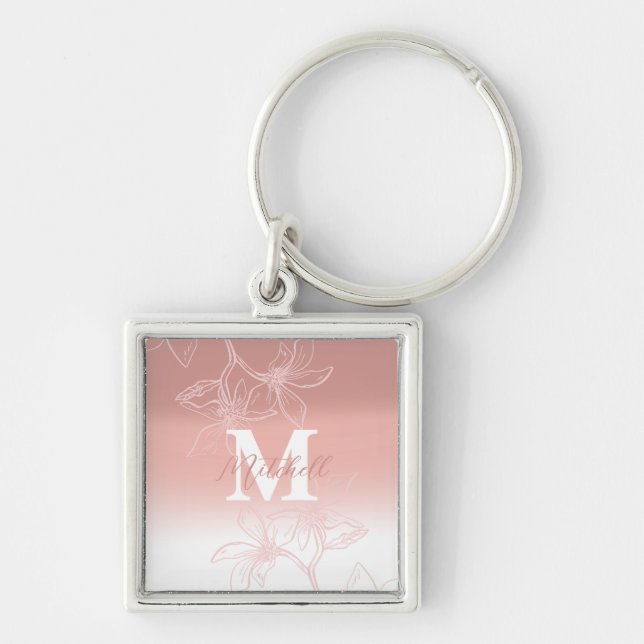 Einfache rosa Floral Monogramm Schlüsselanhänger (Vorne)