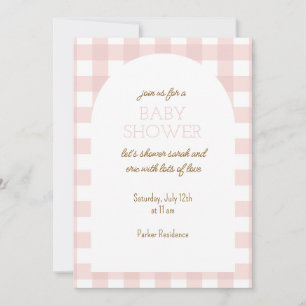 Einfache rosa Gingham-Baby-Shower-Einladung Einladung