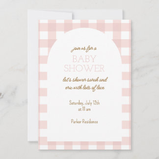 Einfache rosa Gingham-Baby-Shower-Einladung Einladung