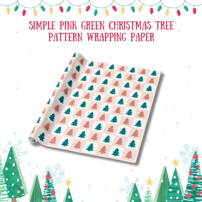 Einfache rosa grüne Weihnachtsbaummuster Geschenkpapier (Simple Pink Green Christmas Tree Pattern Gift Wrap)