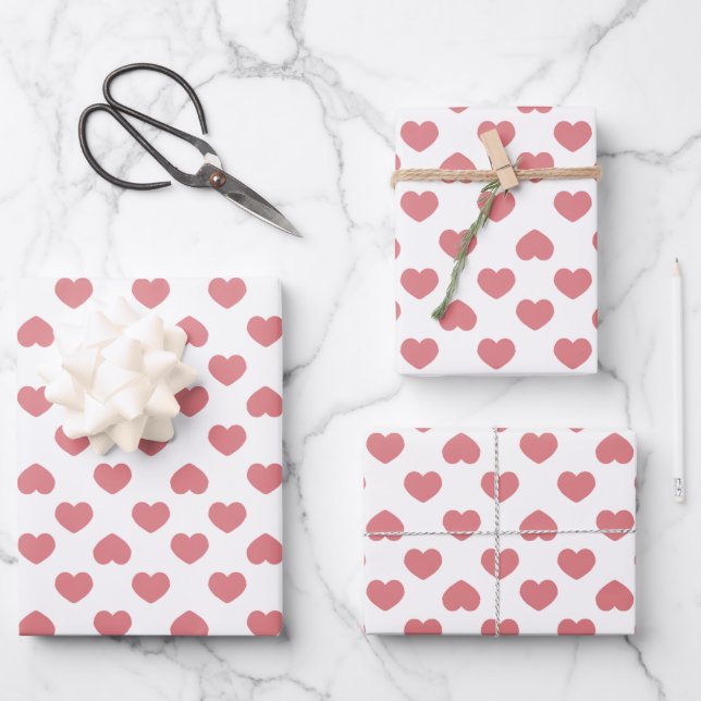 Einfache rosa Herzen Minimalistisch Geschenkpapier Set (Vorderseite)