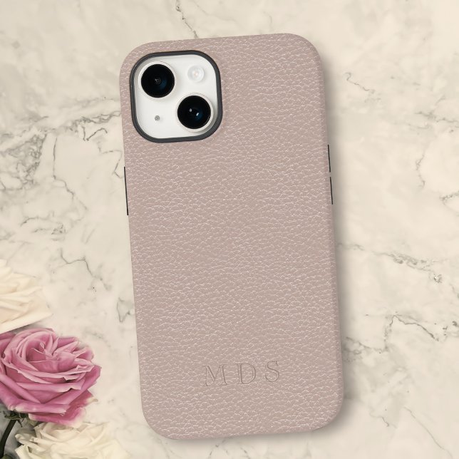Einfache Rosa Imitate Leaather Look Monogram Case-Mate iPhone Hülle (A pretty blush pink faux leather look phone case with space for your initials)