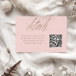 Einfache Rosa & Imitats Gold QR Hochzeitsdetails Begleitkarte