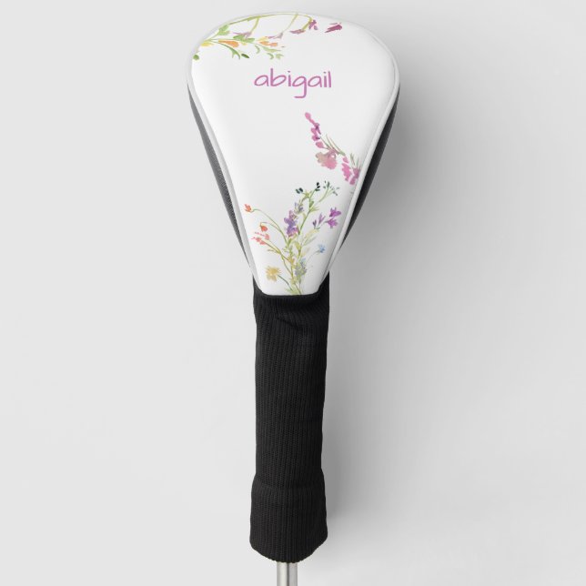 Einfache rosa Individuelle Name-Wildblumen Golf Headcover (Vorderseite)