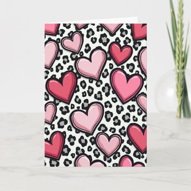 Einfache rosa Leopard-Herzen-Karte Karte (Vorderseite)