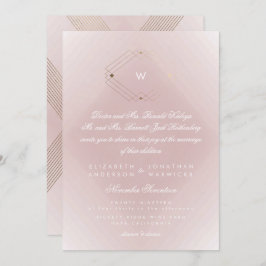 Einfache rosa Modern Monogram Script Gold Einladung