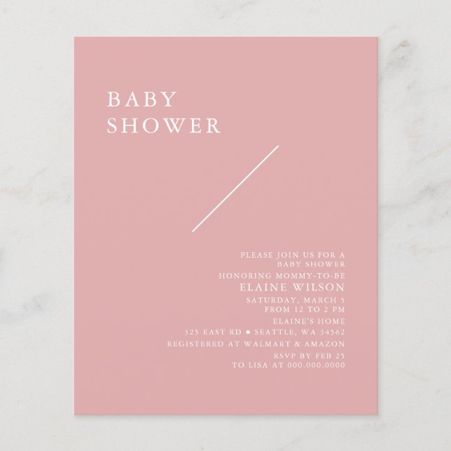Einfache rosa moderne Babydusche Einladung (Vorderseite)