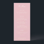 Einfache rosa Moderne Hochzeit Menükarte<br><div class="desc">Elegantes Hochzeitsmenü mit einem einfachen und minimalen Layout mit "The Menu" in einer zeitgenössischen Schrift Typografie. Klassisches Design mit moderner Touch.</div>