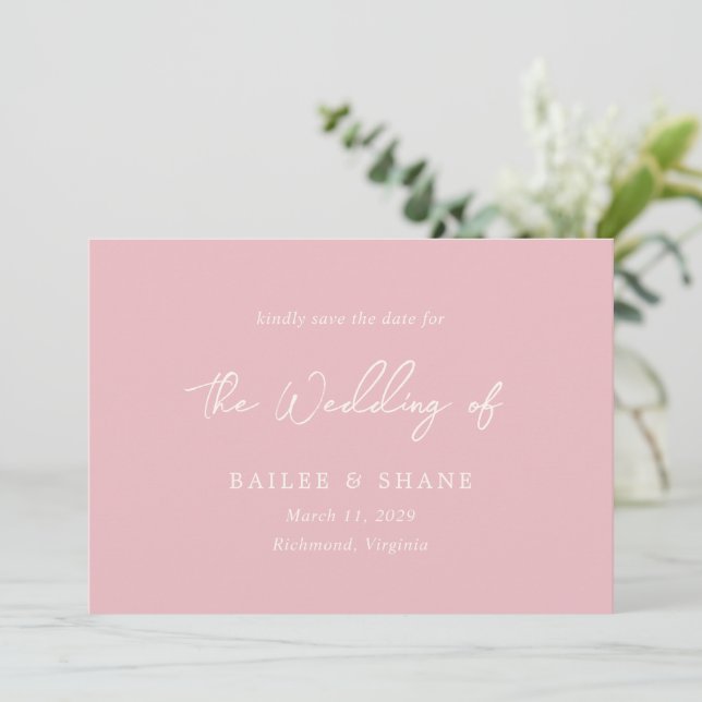 Einfache rosa Moderne Hochzeit Save The Date (Stehend Vorderseite)