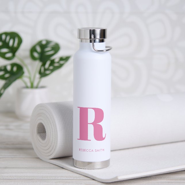 Einfache rosa Moderne Monogramm Trinkflasche (Yoga)