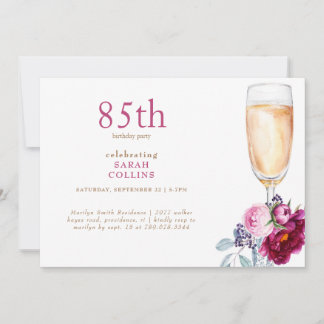 Einfache rosa Peonies Champagne 85. Geburtstagspar Einladung
