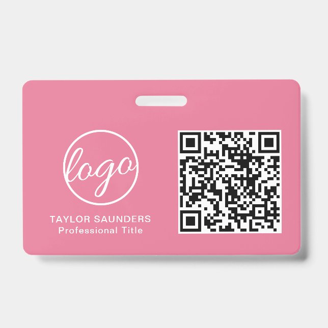 Einfache rosa QR-Code Mitarbeiter-ID Ausweis (Vorderseite)