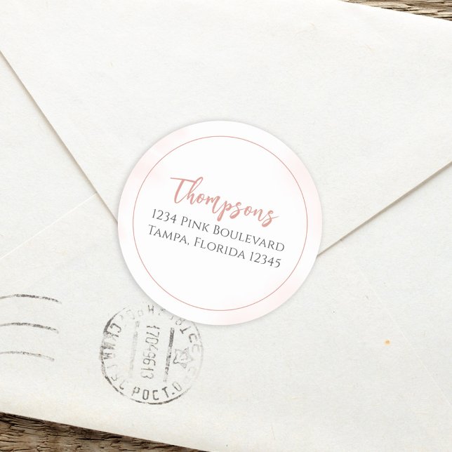 Einfache rosa Rücksendeadresse Minimalistische Kal Runder Aufkleber (Von Creator hochgeladen)