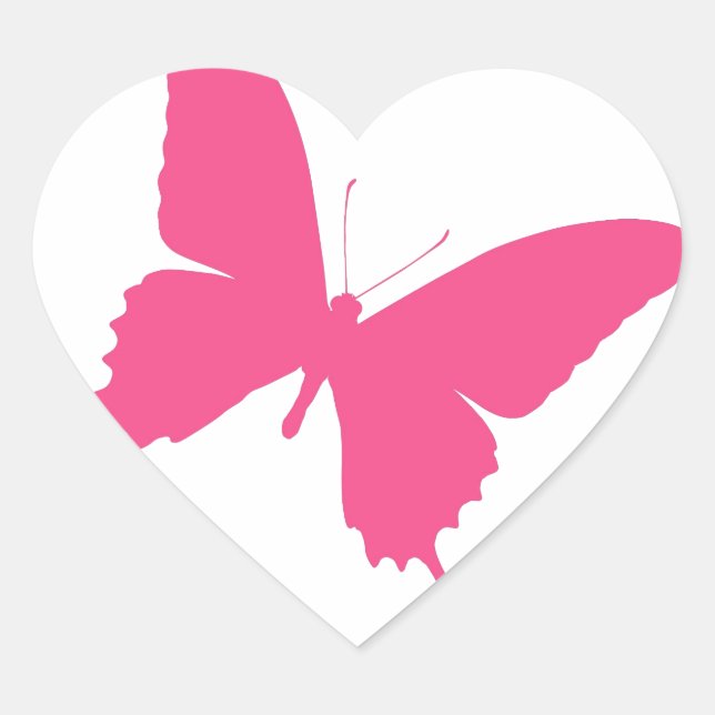Einfache rosa Schmetterlingskonstruktion Herz-Aufkleber (Vorderseite)