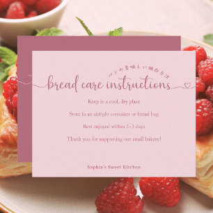 Einfache rosa Schrift Brotpflegeanleitung Bäckerei Dankeskarte