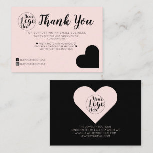 Einfache Rosa-Schwarz-Herz-Logo-Kunde Vielen Dank Visitenkarte