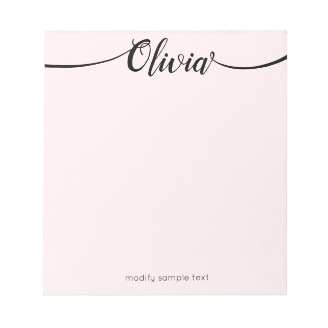 Einfache rosa Signatur Script Calligraphy Notepad Notizblock (Vorderseite)