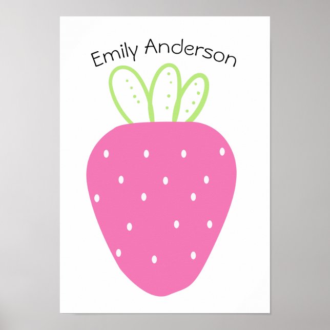 Einfache rosa Strawberry Personalisierter Name Poster (Vorne)