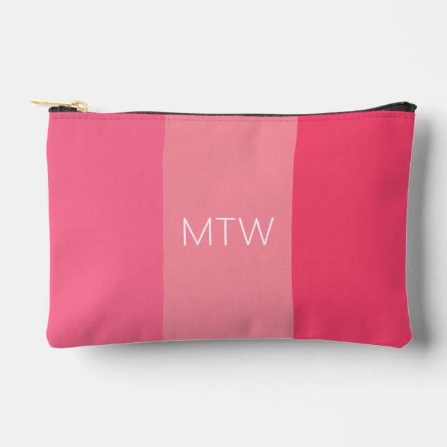 Einfache rosa Streifen Weißer Name Zubehörtasche (Vorderseite)