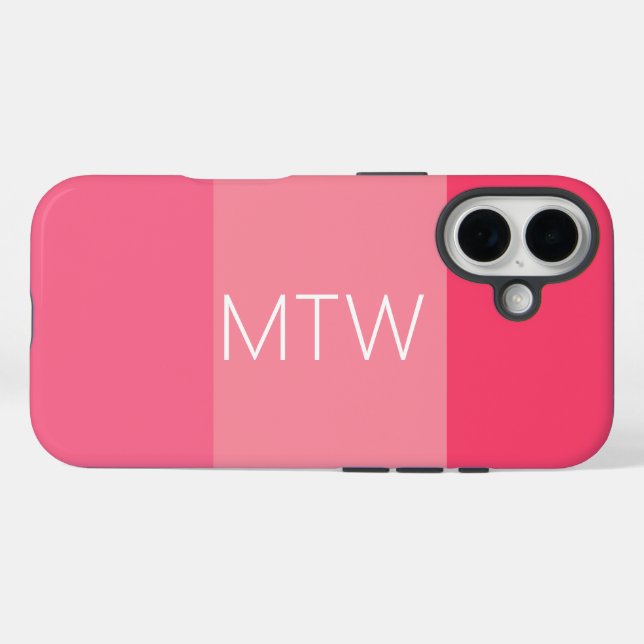 Einfache rosa Streifen Weißes Monogramm Case-Mate iPhone Hülle (Rückseite (Horizontal))