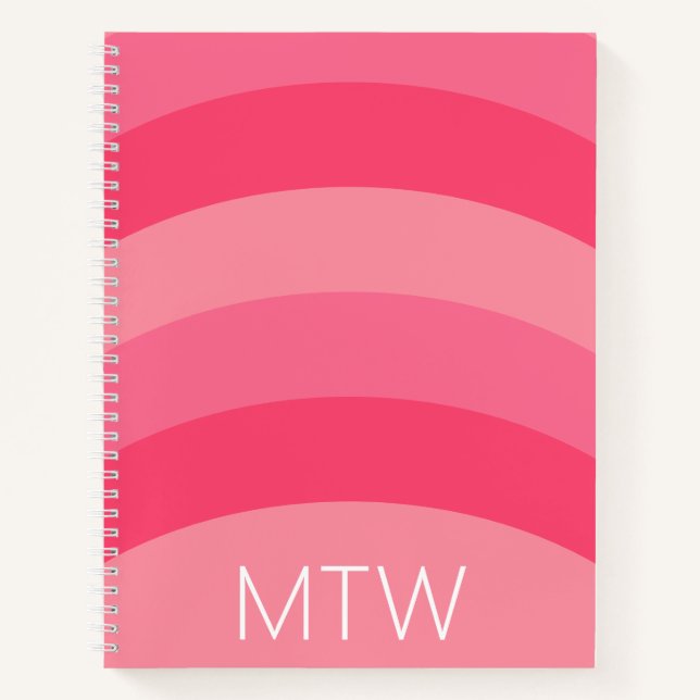 Einfache rosa Streifen Weißes Monogramm Notizbuch (Vorderseite)