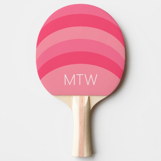 Einfache rosa Streifen Weißes Monogramm Tischtennis Schläger (Vorderseite)