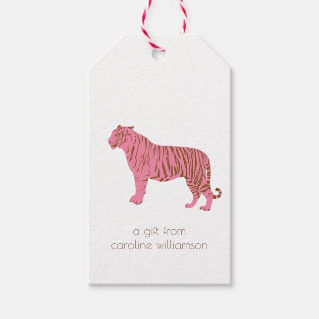 Einfache rosa Tiger-Kunst personalisierte Schreibw Geschenkanhänger (Vorderseite)