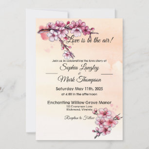 Einfache rosa und elfenbeinfarbene Blumenaquarell Einladung