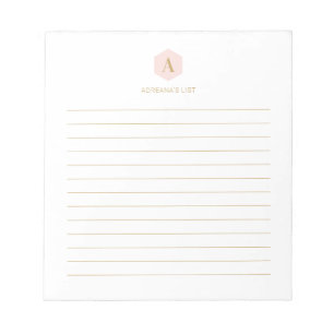 Einfache rosa und goldene Monogramme Personalisier Notizblock
