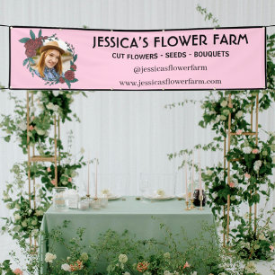 Einfache rosa und schwarze Foto Outdoor Blumenfarm Banner