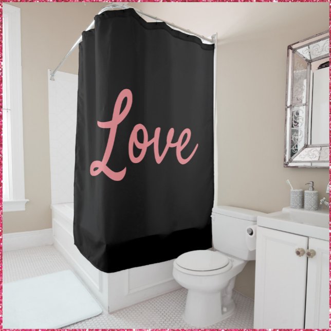 Einfache rosa und schwarze Liebe Duschvorhang (Bookmark my store! https://www.zazzle.com/store/capricepetit)