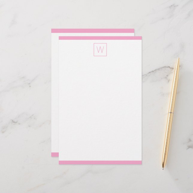 Einfache rosa und weiße Monogramm Briefpapier (Vorderseite/Rückseite Beispiel)