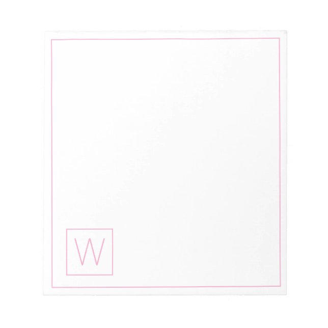 Einfache rosa und weiße Monogramm Notizblock (Vorderseite)