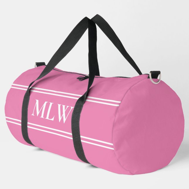 Einfache rosa und weiße Monogramm-Vorlage Duffle Bag (Linke Ecke)