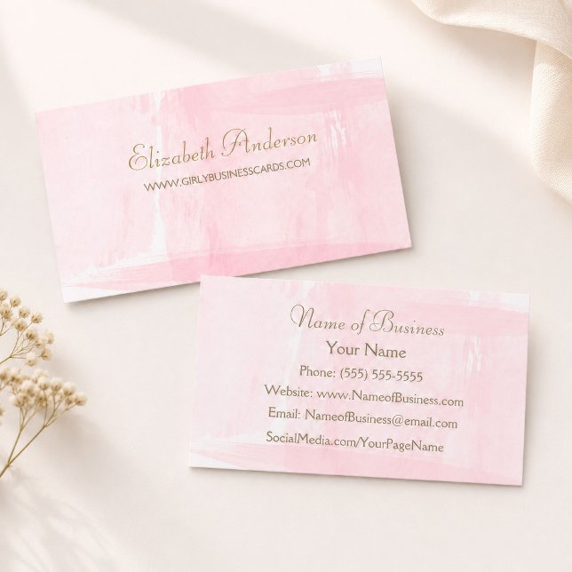 Einfache rosa Wasserfarbe Elegantes Gold Script Visitenkarte (Von Creator hochgeladen)