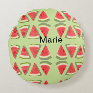 Einfache rosa Wassermelone Name minimal benutzerde Rundes Kissen