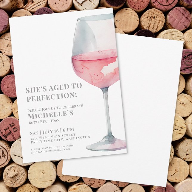 Einfache rosa Weinparty zum 60. Geburtstag Einladung (Wine Simple Sixty 60th Birthday Party Invitation )