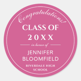 Einfache rosa-weiße Abschluss Runder Aufkleber