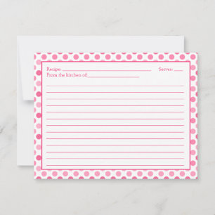 Einfache, rosa weiße Polka Dot Rezeptkarte