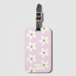 Einfache Rosa White Daisy Gold Monogram Travel Gepäckanhänger