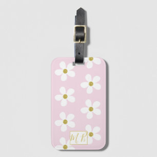 Einfache Rosa White Daisy Gold Monogram Travel Gepäckanhänger